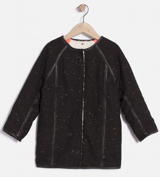 IKKS city black reversible teddy coat noir